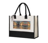 SDEGTHO Beautiful Beach Sunset Halloween Canvas Tote Bags For Women Canvas Gift Bag Reusable Tote Bag For Shopping Grocery, Beige, One Size