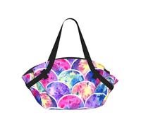 SDEGTHO Beautiful Rainbow Colors Mermaid Printed Large Tote Bag and Picnic Mat, Snap-Close Foldable 2-in-1 for Beach Travel or Picnic
