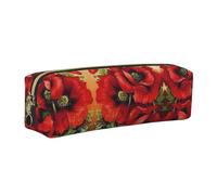 SDEGTHO Beautiful Red Poppy Flower Print Leather Pencil Case for Students, Simple Pen Bag for Boys Girls Small Zipper Pouch for School Supplies, Markers, Makeups, Coins