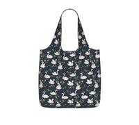 SDEGTHO Beautiful White Swans On The Lake Print Packable Grocery Shopper Reusable Tote 25l Polyester Shoulder Bag Modern Holiday Gift