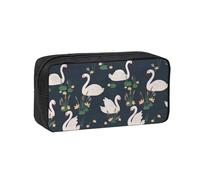 SDEGTHO Beautiful White Swans on The Lake Printed Stationery Case Spacious Pencil Pouch Polyester Zip Organizer for School College Office Days