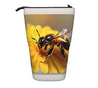 SDEGTHO Bee And Flower Standing Pencil Case,Cute Stand Up Pencils Pouch,Telescopic Pen Pouches,Portable Pens Holder, Black, One Size, Fashion