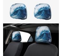 SDEGTHO Big Ocean Wave HD Head Rest Dust-Proof Cover car Soft Breathable Driving Universal Head Support Covers 2 Pcs