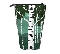 SDEGTHO Birch Trees Standing Pencil Case,Cute Stand Up Pencils Pouch,Telescopic Pen Pouches,Portable Pens Holder, Black, One Size, Fashion