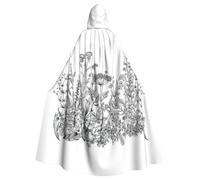 SDEGTHO Black And White Flowers Gothic Robe Wizard Cloak Adult Long Cape For Masquerade Medieval Halloween Costume