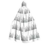 SDEGTHO Black And White Flowers Gothic Robe Wizard Cloak Adult Long Cape For Masquerade Medieval Halloween Costume