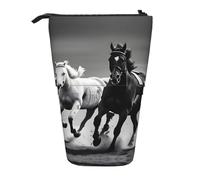 SDEGTHO Black And White Horses Running Standing Pencil Case,Cute Stand Up Pencils Pouch,Telescopic Pen Pouches,Portable Pens Holder, Black, One Size, Fashion