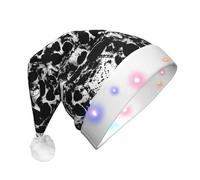 SDEGTHO Black And White Human Skull Santa Hat For Adult Led Christmas Hats Unisex Holiday Comfort Xmas Hat For New Year Festive Party