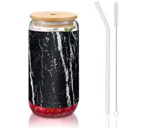 SDEGTHO Black and White Marble Printing Cute Drinking Glasses with Glass Straw 16 Ounce for Beer Iced Coffee Whiskey Gift