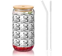 SDEGTHO Black and White Marble Printing Cute Drinking Glasses with Glass Straw 16 Ounce for Beer Iced Coffee Whiskey Gift
