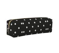 SDEGTHO Black and White Polka Dot Print Leather Pencil Case for Students, Simple Pen Bag for Boys Girls Small Zipper Pouch for School Supplies, Markers, Makeups, Coins