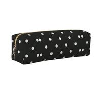 SDEGTHO Black and White Polka Dot Print Leather Pencil Case for Students, Simple Pen Bag for Boys Girls Small Zipper Pouch for School Supplies, Markers, Makeups, Coins