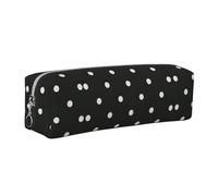 SDEGTHO Black and White Polka Dot Print Leather Pencil Case for Students, Simple Pen Bag for Boys Girls Small Zipper Pouch for School Supplies, Markers, Makeups, Coins
