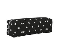 SDEGTHO Black and White Polka Dot Print Leather Pencil Case for Students, Simple Pen Bag for Boys Girls Small Zipper Pouch for School Supplies, Markers, Makeups, Coins