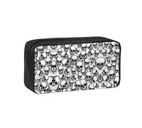 SDEGTHO Black and White Skulls Pattern Printed Spacious Pencil Bag, Oxford Cloth Pen Pouch Holds 50+, for Students Artists Writers