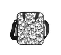 SDEGTHO Black and White Skulls Pattern Printed Transparent Lunch Bag, Clear PVC Crossbody Bag with Zipper and Mesh Pockets for Travel