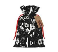 SDEGTHO Black And White Striped Flowers 1pcs Durable Material Tote Bag 8.3x11.8in With Drawstring Choice For Halloween Stylish Gift