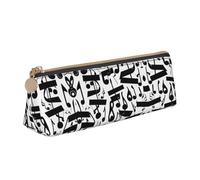 SDEGTHO Black Music Note Fashion Triangular Leather Zipper Pencil Pouch With Large Storage Capacity Pencil Pouch, White, One Size, Art Deco