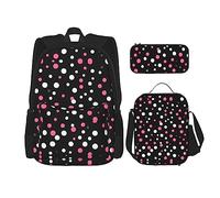 SDEGTHO Black Polka Dots Bookbag Set Includes Large Capacity Backpack,Lunch Box And Pencil Case 3 Pieces Bagpack Sets, Black, One Size
