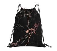 SDEGTHO Black Rose Gold Marble Printed Drawstring Backpack Gym Bag, Lightweight Water-Resistant Sports Backpack For Men Women, Yoga, Running, Workout