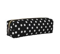 SDEGTHO Black & White Big Dot Print Leather Pencil Case for Students, Simple Pen Bag for Boys Girls Small Zipper Pouch for School Supplies, Markers, Makeups, Coins