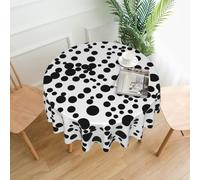 SDEGTHO Black & White Big Dot Print Modern Retro Round Tablecloth 60in Polyester Fabric Cover for Party Dining Table Washable