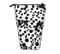 SDEGTHO Black & White Big Dot Standing Pencil Case,Cute Stand Up Pencils Pouch,Telescopic Pen Pouches,Portable Pens Holder, Black, One Size, Fashion