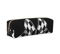 SDEGTHO Black White Formula Checkered Flags Pattern Print Leather Pencil Case for Students, Simple Pen Bag for Boys Girls Small Zipper Pouch for School Supplies, Markers, Makeups, Coins