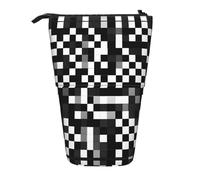SDEGTHO Black White Formula Checkered Pattern Standing Pencil Case,Cute Stand Up Pencils Pouch,Telescopic Pen Pouches,Portable Pens Holder, Black, One Size, Fashion