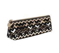 SDEGTHO Black White Tan Zigzag Fashion Triangular Leather Zipper Pencil Pouch With Large Storage Capacity Pencil Pouch, White, One Size, Art Deco