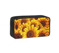 SDEGTHO Blooming Yellow Flower Printed Stationery Case Spacious Pencil Pouch Polyester Zip Organizer for School College Office Days