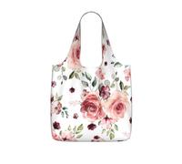 SDEGTHO Blossoming Rose Flowers Print Packable Grocery Shopper Reusable Tote 25l Polyester Shoulder Bag Modern Holiday Gift
