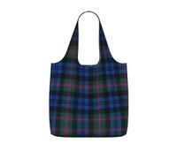 SDEGTHO Blue and Green Scottish Tartan Printed Foldable Shopping Bag Reusable, Large Capacity Tote for Grocery, Travel and Commuting