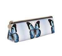 SDEGTHO Blue Butterfly Fashion Triangular Leather Zipper Pencil Pouch With Large Storage Capacity Pencil Pouch, White, One Size, Art Deco
