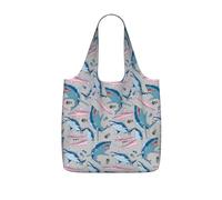 SDEGTHO Blue Cartoon Fish Print Packable Grocery Shopper Reusable Tote 25l Polyester Shoulder Bag Modern Holiday Gift