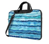SDEGTHO Blue Wave Stripe Print Multi-Pocket Laptop Bag Shoulder Crossbody Case Shockproof Computer Briefcase For Sports