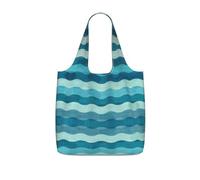SDEGTHO Blue Wave Stripe Printed Foldable Shopping Bag Reusable, Large Capacity Tote for Grocery, Travel and Commuting