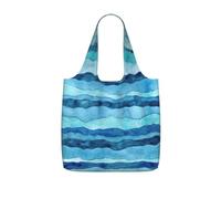 SDEGTHO Blue Wave Stripe Printed Foldable Shopping Bag Reusable, Large Capacity Tote for Grocery, Travel and Commuting