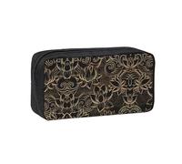 SDEGTHO Boho Gold Lotus Flowers Printed Spacious Pencil Bag, Oxford Cloth Pen Pouch Holds 50+, for Students Artists Writers