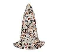 SDEGTHO Bone And Paw Print Halloween Party Costume Hooded Cape For Teens Witch Vampire Wizard Masquerade Ball Cosplay Gear