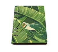 SDEGTHO Bright Green Banana Leaves Lays Flat A5 Notebook, Refillable Leather Journal for Daily Organizer, Business Notes