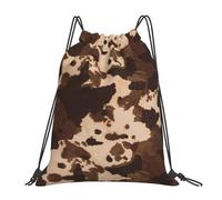 SDEGTHO Brown Cowhide Art Printed Drawstring Backpack Gym Bag, Lightweight Water-Resistant Sports Backpack For Men Women, Yoga, Running, Workout