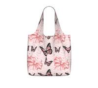 SDEGTHO Butterfly Pink Printed Foldable Grocery Bag, 25L Reusable Shopping Tote, Lightweight Bag for Travel Daily Use