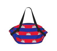 SDEGTHO Cambodia Flag Stylish Printed Round Picnic Blanket Tote, 2-in-1 Waterproof Mat for Camping & Outdoor Activities