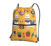 SDEGTHO Cartoon Alpaca Cute Animal Print Foldable Backpack, Adjustable Drawstring Water Resistant Bag for Quick Trips and Outings