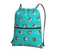 SDEGTHO Cartoon Beagle Dog Print Foldable Backpack, Adjustable Drawstring Water Resistant Bag for Quick Trips and Outings