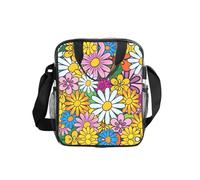 SDEGTHO Cartoon Cute Flowers Printed Transparent Lunch Bag, Clear PVC Crossbody Bag with Zipper and Mesh Pockets for Travel