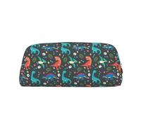 SDEGTHO Cartoon Dinosaur Printing Leather Pencil Case Large Capacity School Pen Bag Fountain Pen Holder for Boys and Girls Gift
