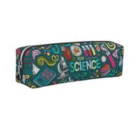 SDEGTHO Cartoon Science Theme Leather Pencil Case for Students, Stylish Printed Zippered Pouch for School Supplies, Back-to-School Season Essentials