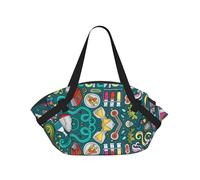 SDEGTHO Cartoon Science Theme Printed Large Tote Bag and Picnic Mat, Snap-Close Foldable 2-in-1 for Beach Travel or Picnic